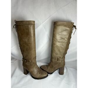 Fabianelli Distressed Leather Knee High Boots beige, green made in Italy Sz 36/6